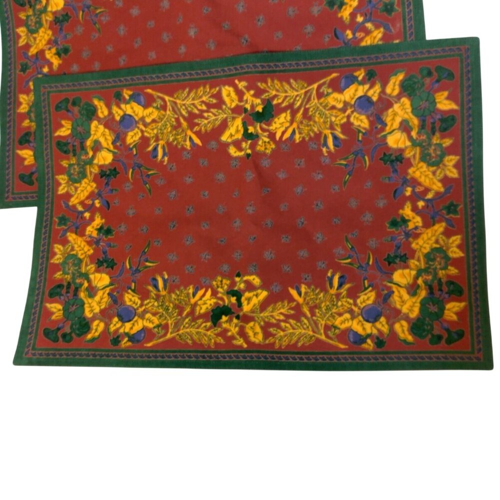 Williams Sonoma Placemat Set of 4 French Country Provence Botanical Maroon Gold - Picture 6 of 12